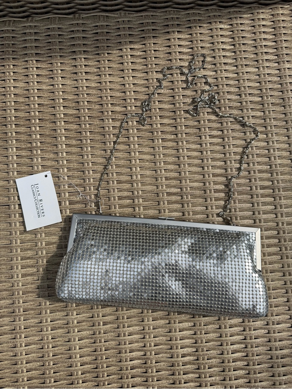 Joan Rivers Silver Mesh Evening Clutch with Chain